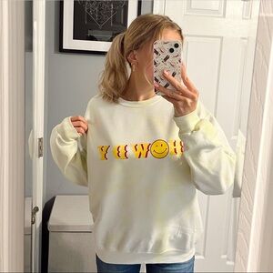 Howdy Smiley Face Yellow Tie Dye Crewneck Sweatshirt